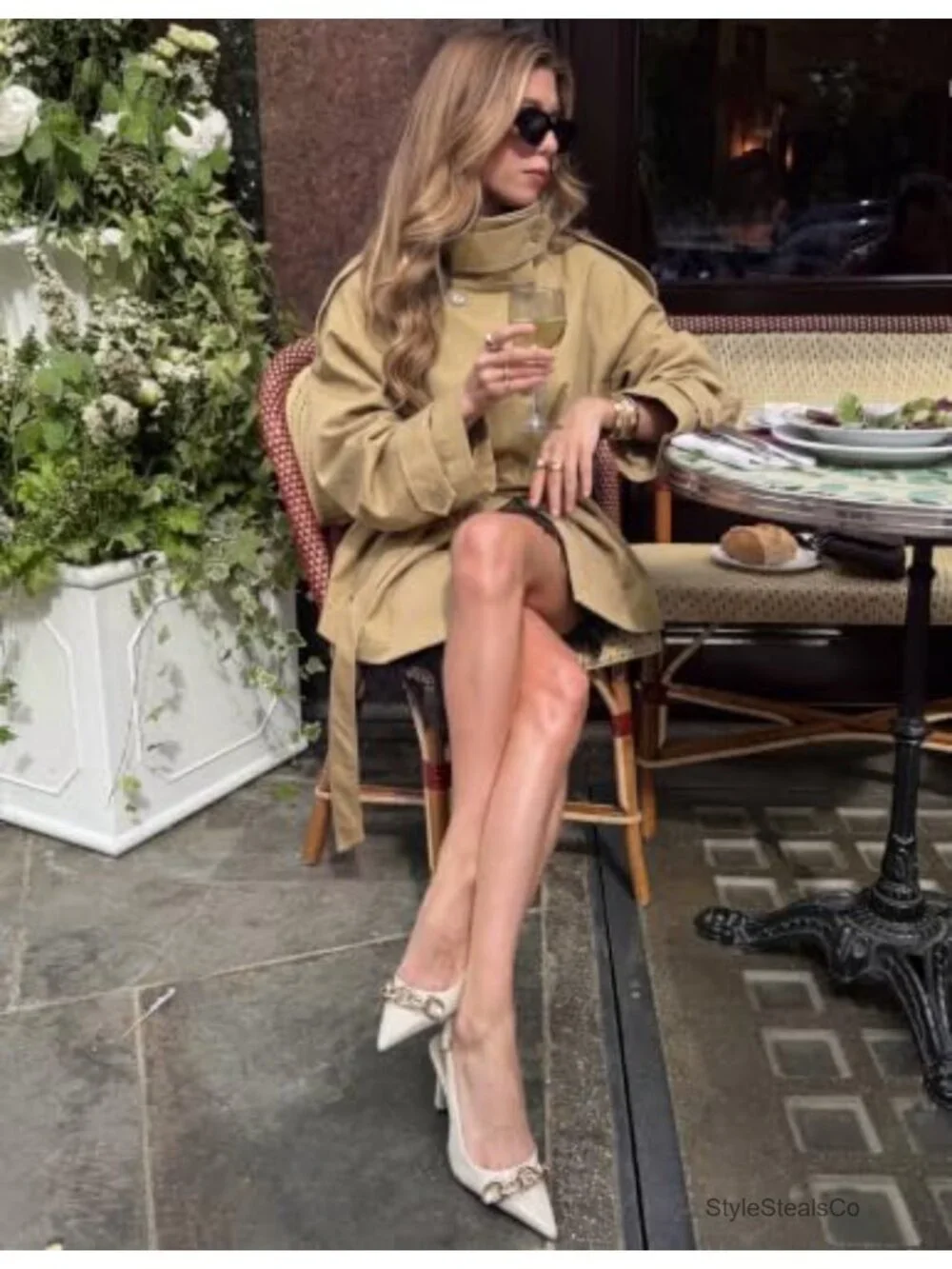 Women's Cropped Trench Coat Double Breasted Raglan Sleeve Belted Jacket